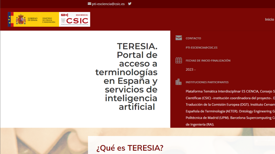 TeresIA, el proyecto de terminología en español de la PTI ES CIENCIA, es finalista de los Premios de Internet en la categoría "Emprendimiento e investigación"