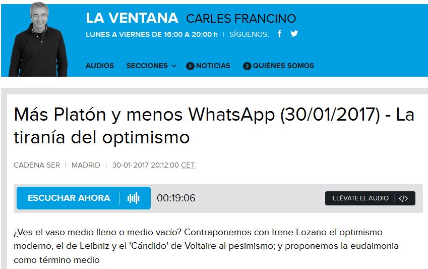 Concha Roldán participa en la Ventana de la SER para hablar sobre el optimismo en Leibniz