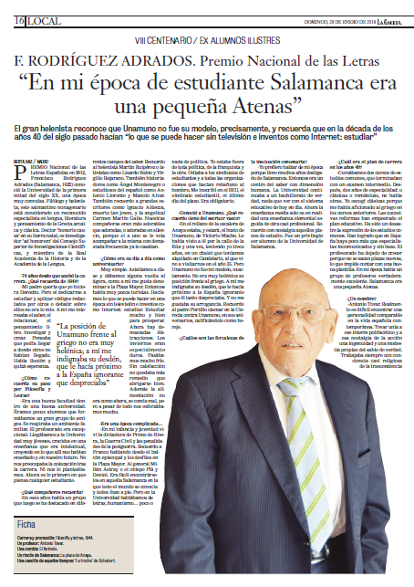 Entrevista a Francisco Rodríguez Adrados, en 'La Gaceta'