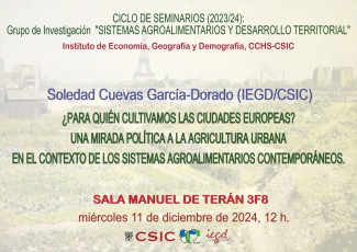 Ciclo de seminarios SADT 2024-2025 "¿Para quién cultivamos las ciudades europeas? Una mirada política a la agricultura urbana en el contexto de los sistemas agroalimentarios contemporáneos"