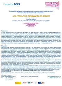 Ciclo de conferencias y curso de posgrado: "Demography Today: "Los retos de la demografía en España"