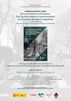 Presentación del libro "No nos vamos, nos echan. Las luchas contra la precariedad  de la nueva diáspora española". Tirant lo Blanch.  Editado por Belén Fernández-Suárez y Carlos Diz 